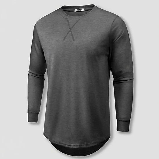 COOFANDY Mens Fall Long Sleeve Shirts Casual Crew Neck Curved Hem Longline Tunics
