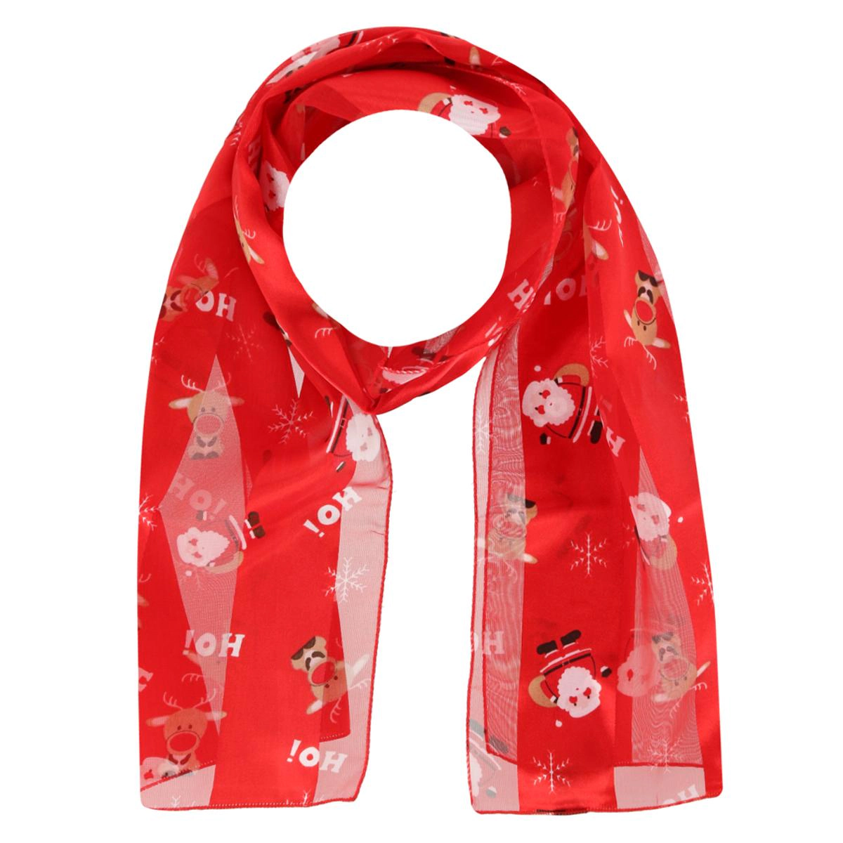 CTM Women's Holiday Santa and Reindeer Lightweight Satin Scarf