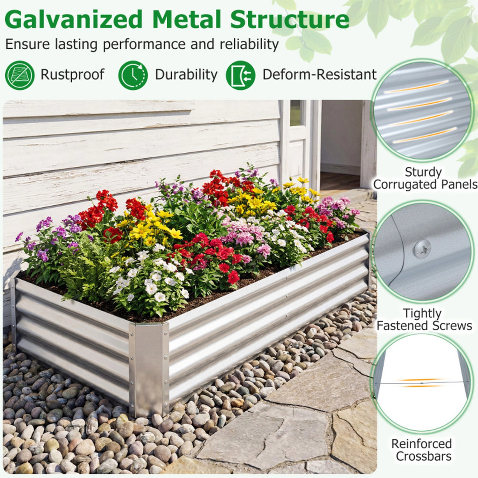 SUGIFT Silver Galvanized Steel Raised Garden Bed with Open-Ended Base and Crossbars 6-ft W 3-ft D 1-ft H