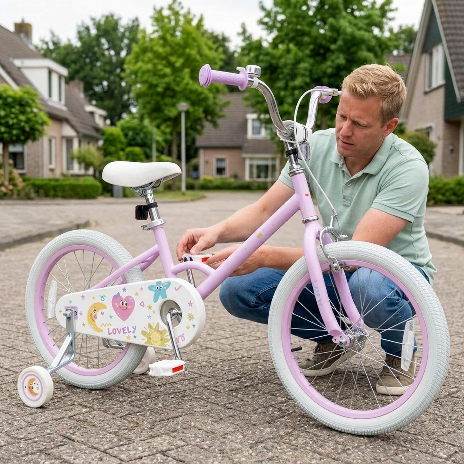 18-in Kids Bike Anti-Slip Handlebars Pedals Kickstand 2 Removable Training Wheels Ages 4-8 Purple Stars/Moon