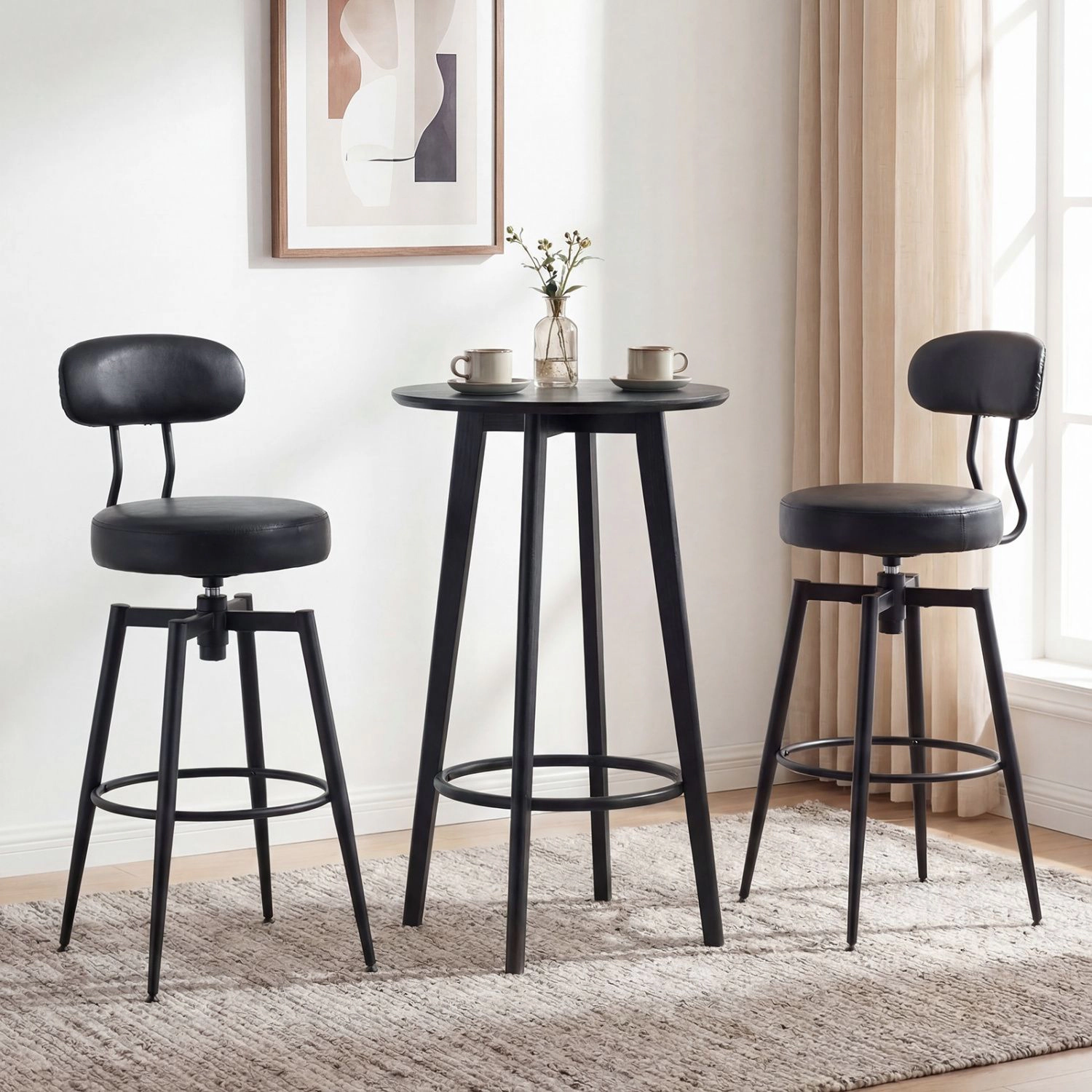 SlickBlue Swivel Barstools Set of 2 Upholstered Leather Seat and Back Chairs