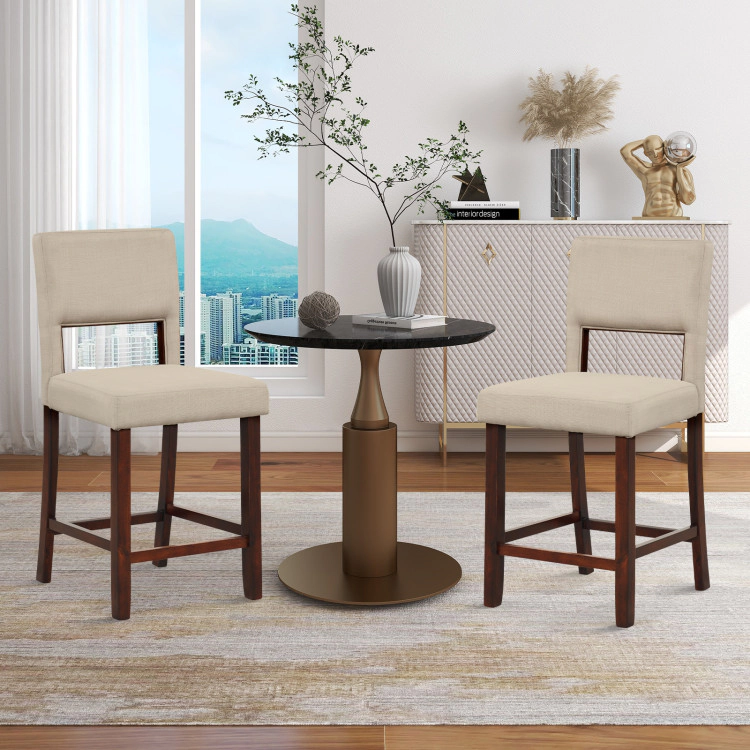 Hivvago Set of 2 Wooden Bar Chairs with Open Back Design and Solid Rubber Wood Legs