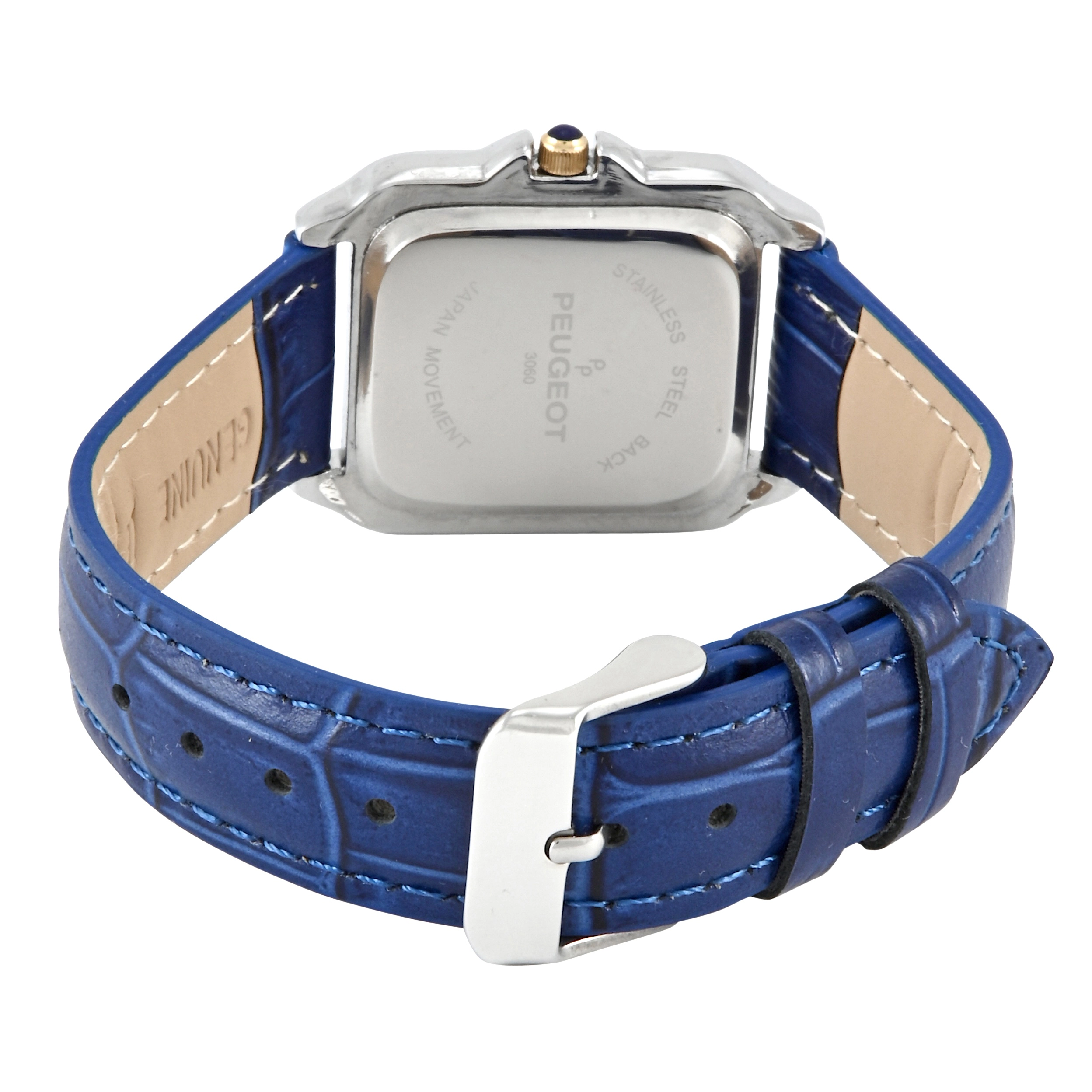 Peugeot Women's Watch 36mm Square Tank Shape Blue Leather Strap Watch