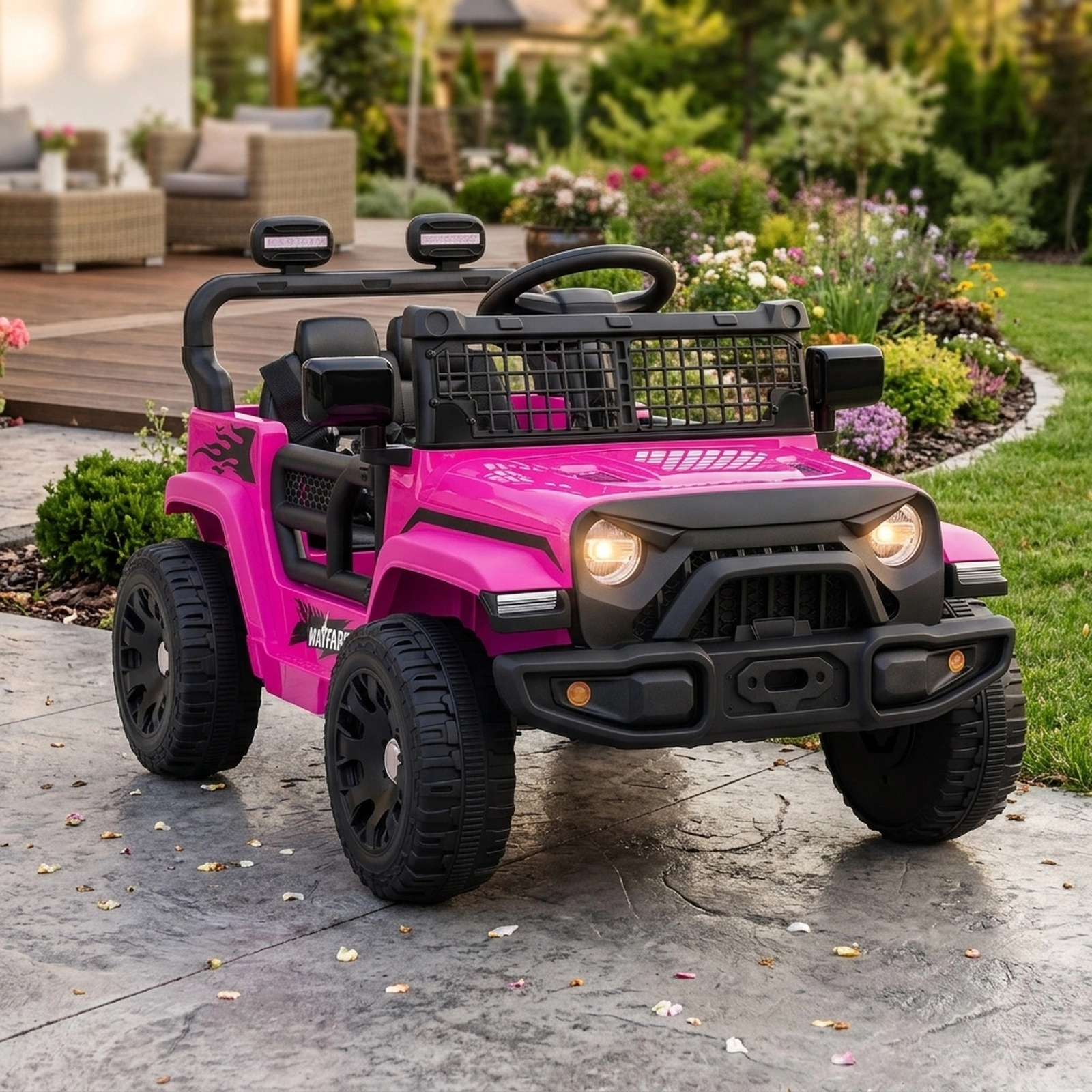 12V Kids Ride On Truck Parent Remote Emergency Brake Lockable Doors Foldable Rearview Mirrors Ages 3+ Pink