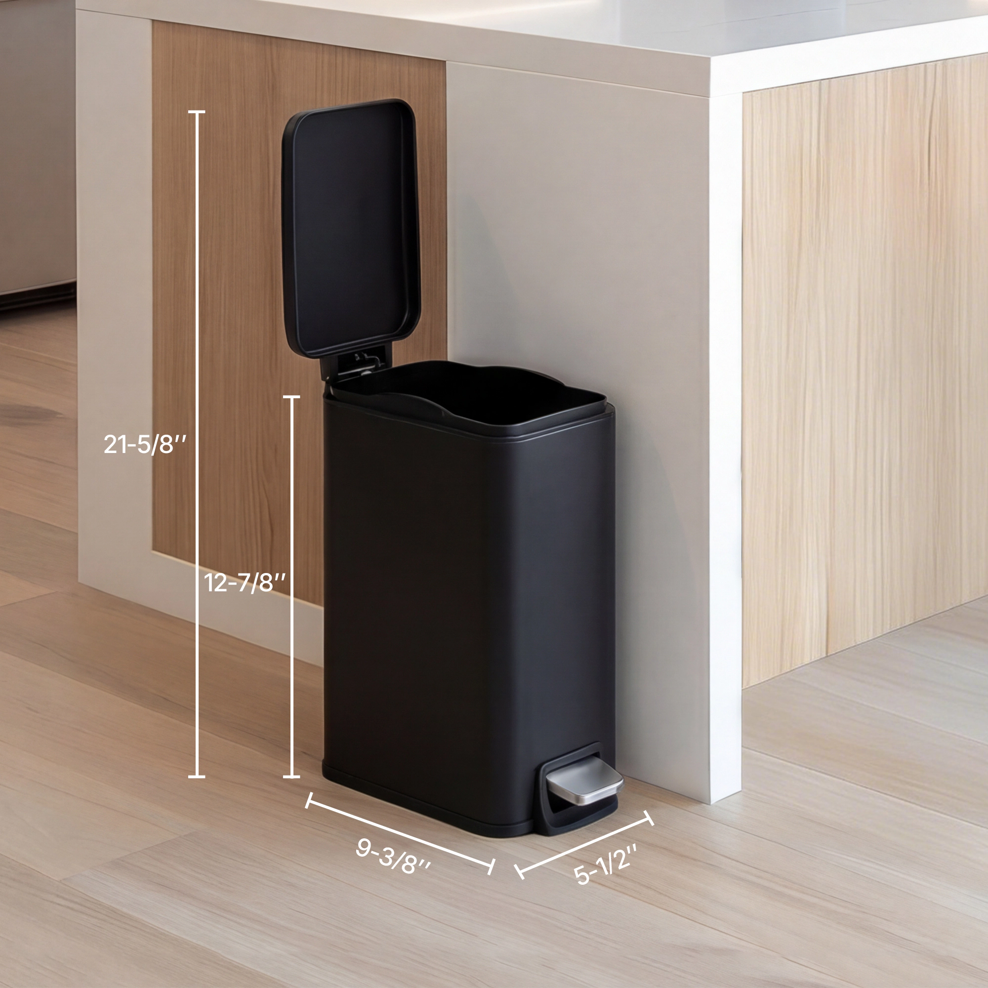 Innovaze Slim Bathroom Trash Can with Lid, 1.6 Gallon Stainless Steel Small Garbage Can, Black