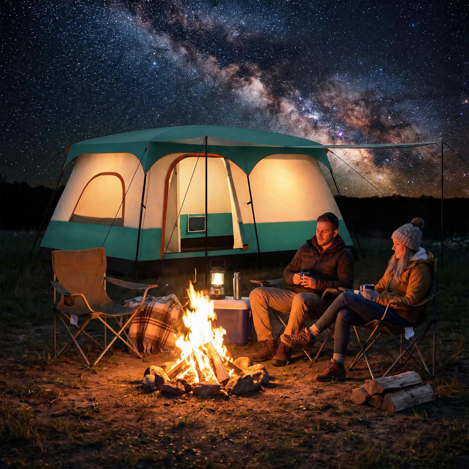 LJG 8- Person Camping Tent with Double Rooms and 2 Doors