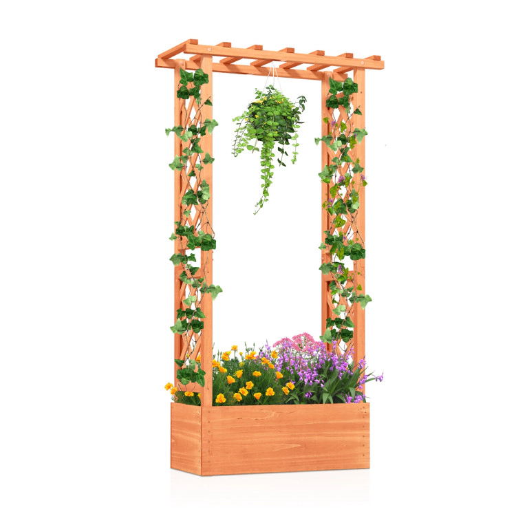 Hivvago Raised Garden Bed with Side Trellis and Hanging Roof and Drainage Hole-Orange