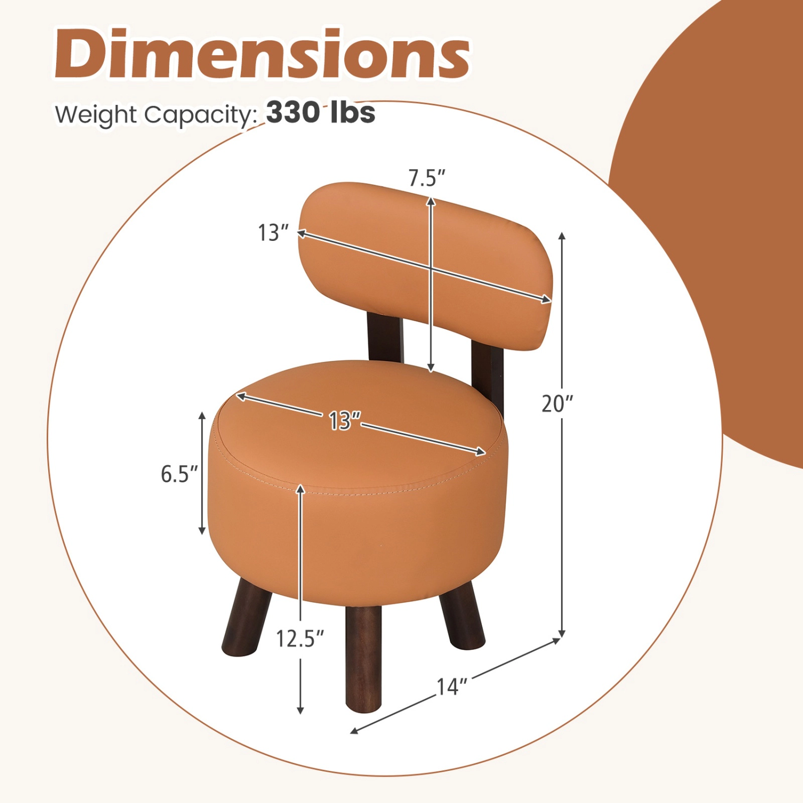 SUGIFT Set of 2 Orange Round Stackable Ottoman Stools, 330-lb Capacity