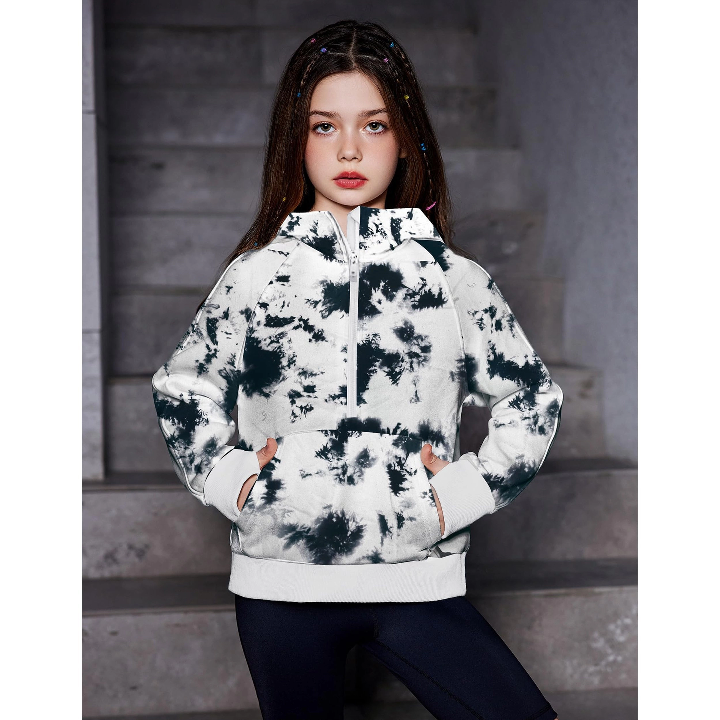 Arshiner Girls Half Zip Pullover Fleece Hooded Sweatshirt For Teen Long Sleeve Tops Fall Winter