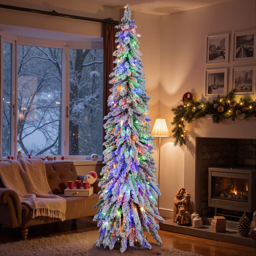 Costway 4 FT Pre-Lit Slim Christmas Tree Flocked Xmas Decoration 11 Modes 100 LED Lights