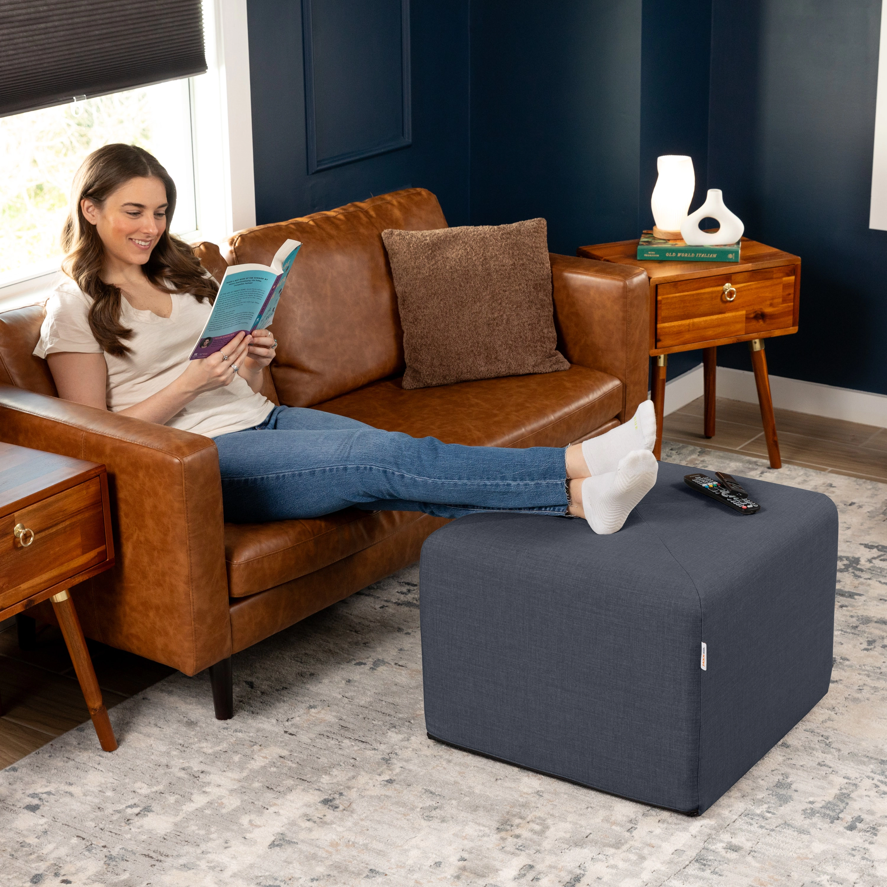 Jaxx Monroe Square Foam Ottoman with Stain Resistant Performance Fabric, Large (24 x 24 18)