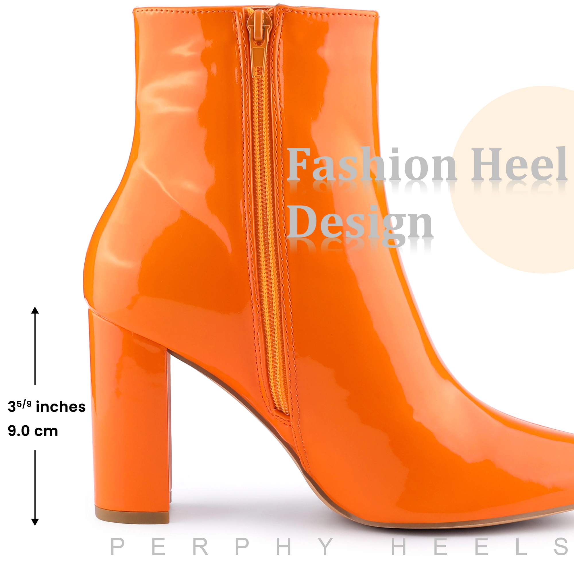 BLISSFUL STEP Women Faux Leather Chunky Heel Pointed Toe Side Zip Ankle Boots