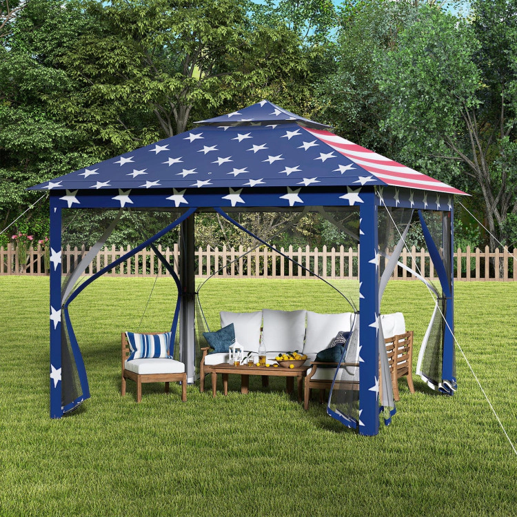 Hivvago 2-Tier Pop-Up Gazebo Tent with Portable Canopy and Mesh Walls