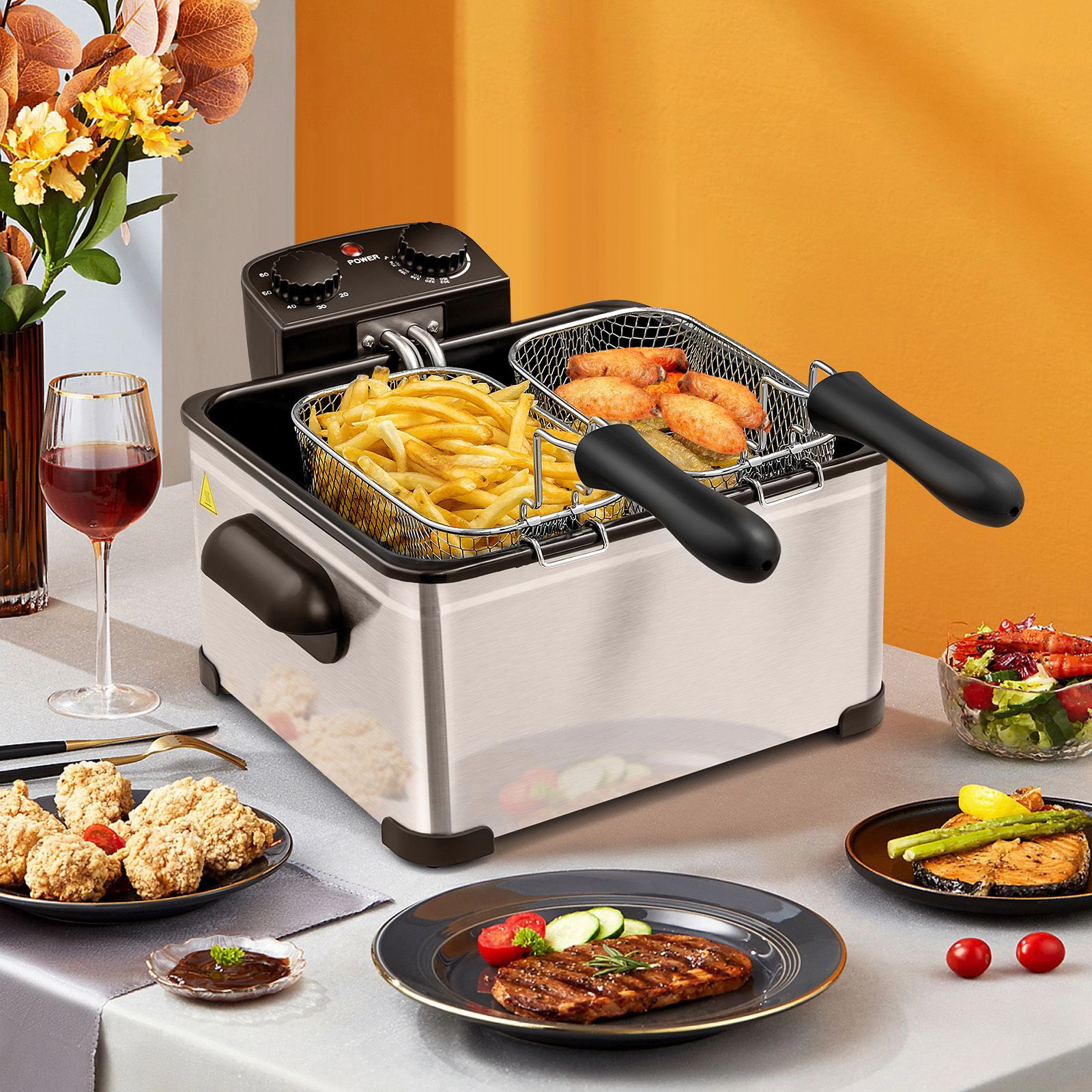 SlickBlue Professional Countertop Fryer with 1700W Heating Element and Timer Function