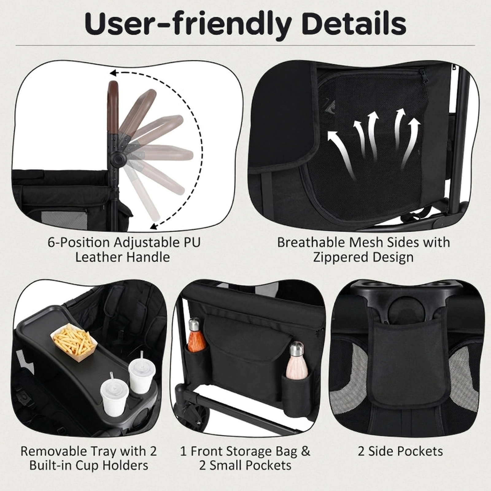 SUGIFT Toddler Black 4-Seat Wagon Stroller with 4 Detachable Padded Seats 44-in W 27.5-in D 45-in H 35-lb Per Seat