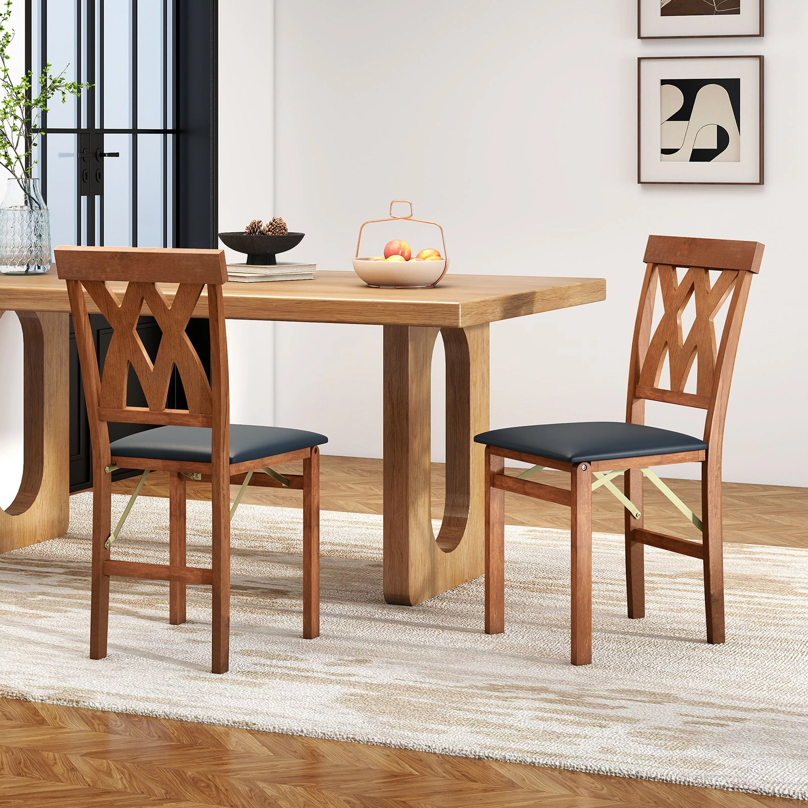 SlickBlue Set of 2 Foldable Wooden Dining Chairs, Padded Seat, Curved Backrest