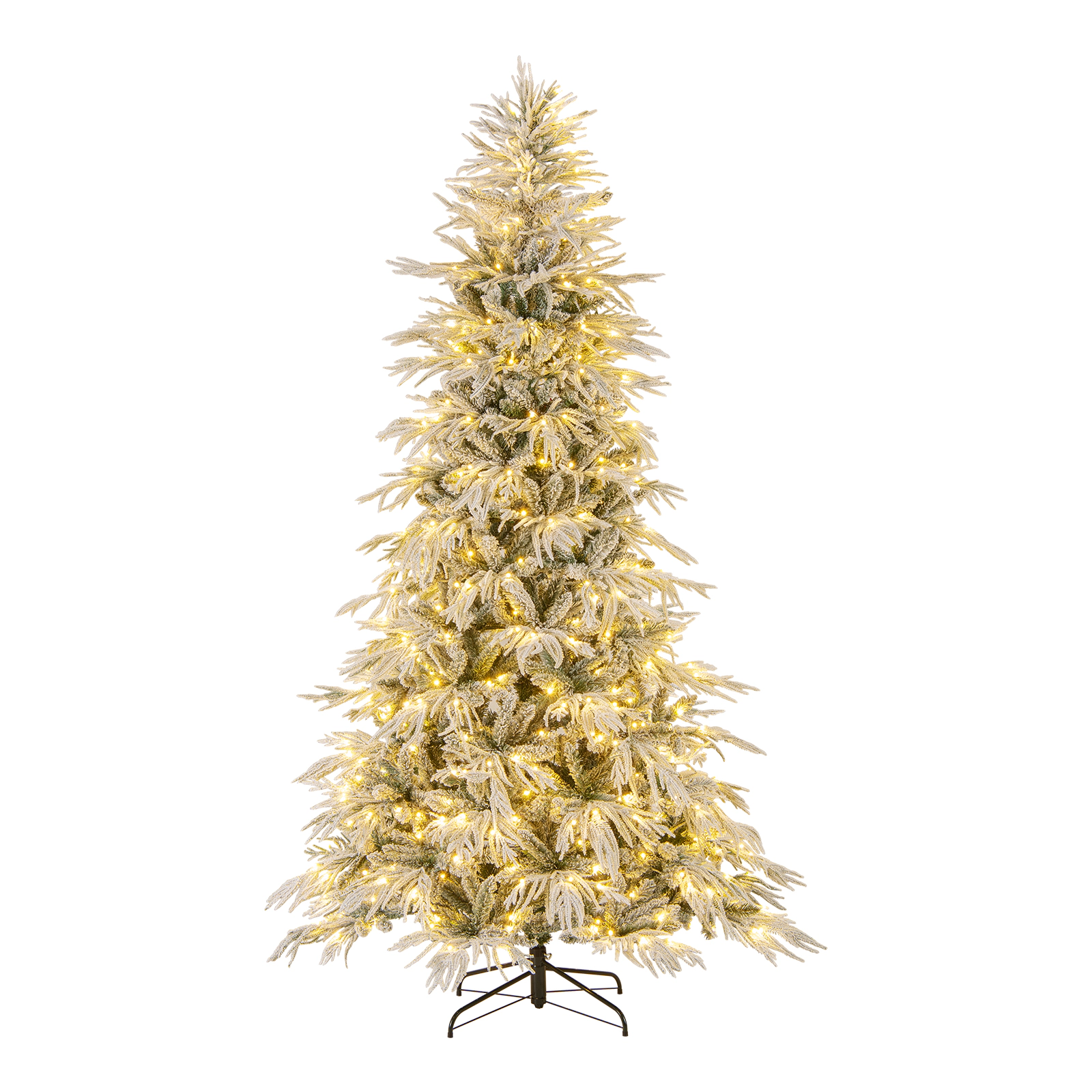 SUGIFT 8-ft Snow Flocked Pre-Lit Artificial Christmas Tree with Drooping Branches 1108 Tips and 450 LEDs