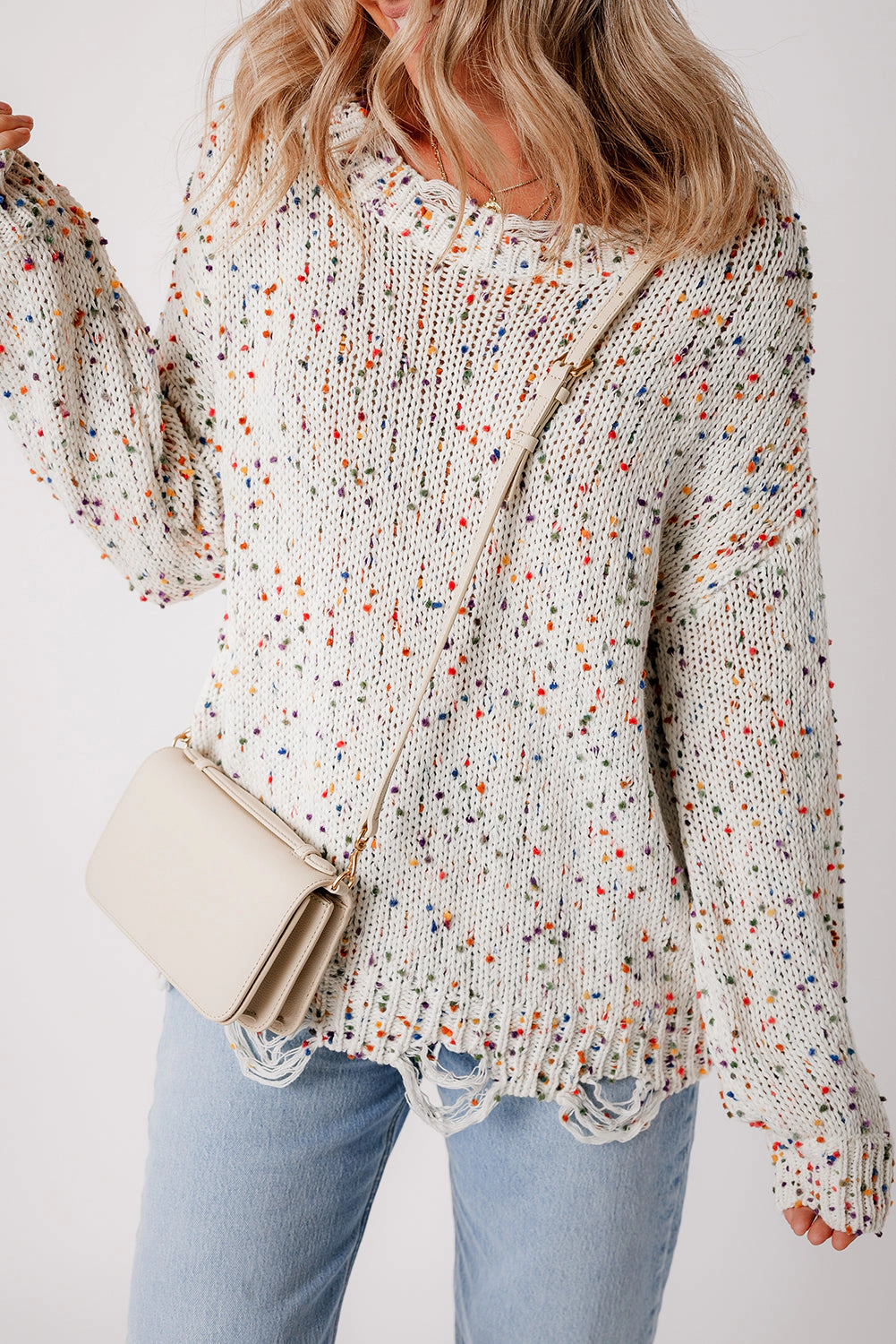Threaded Pear Women's Isabel Confetti Distressed Knit Sweater