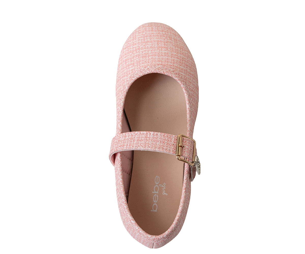Bebe Girl's Shimmer Ballet Flat with Charm Buckle