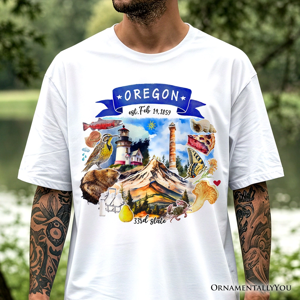 OrnamentallyYou Unisex Artistic Oregon State Themes And Landmarks T-Shirt