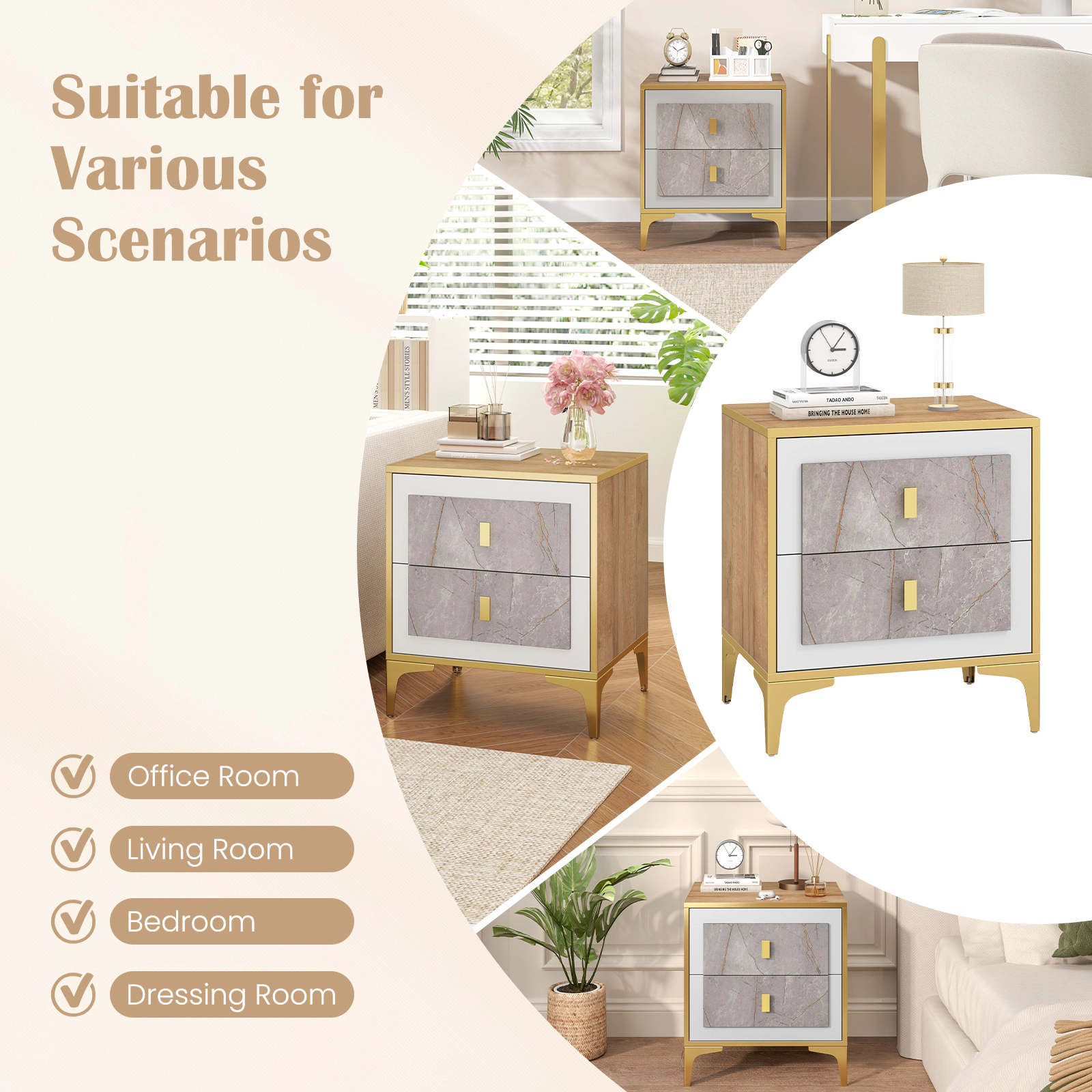 Hivvago Storage Nightstand with Two Sliding Drawers