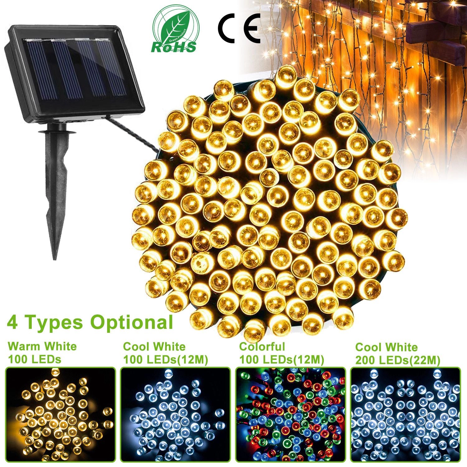 GBruno Solar LED String Lights 100-Count 39 Ft