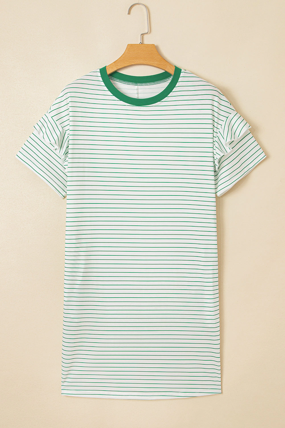 Threaded Pear Womens Avery Short Sleeve T-Shirt Dress - Green Stripe