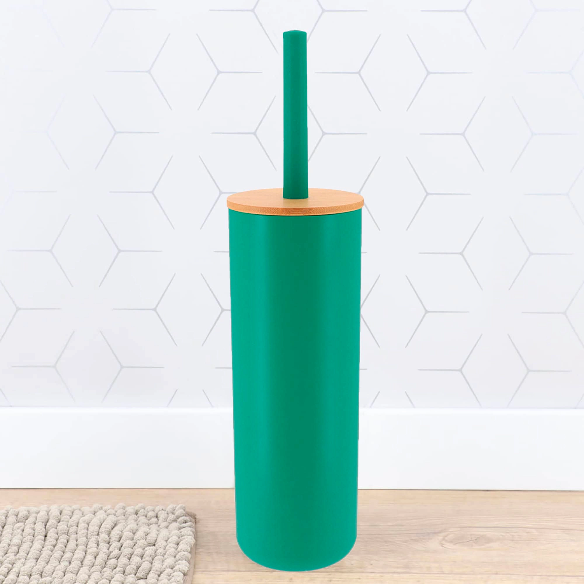 Evideco French Home Goods Padang Toilet Brush and Holder Set - 2-Piece, Bamboo Collar, Matte Cylinder