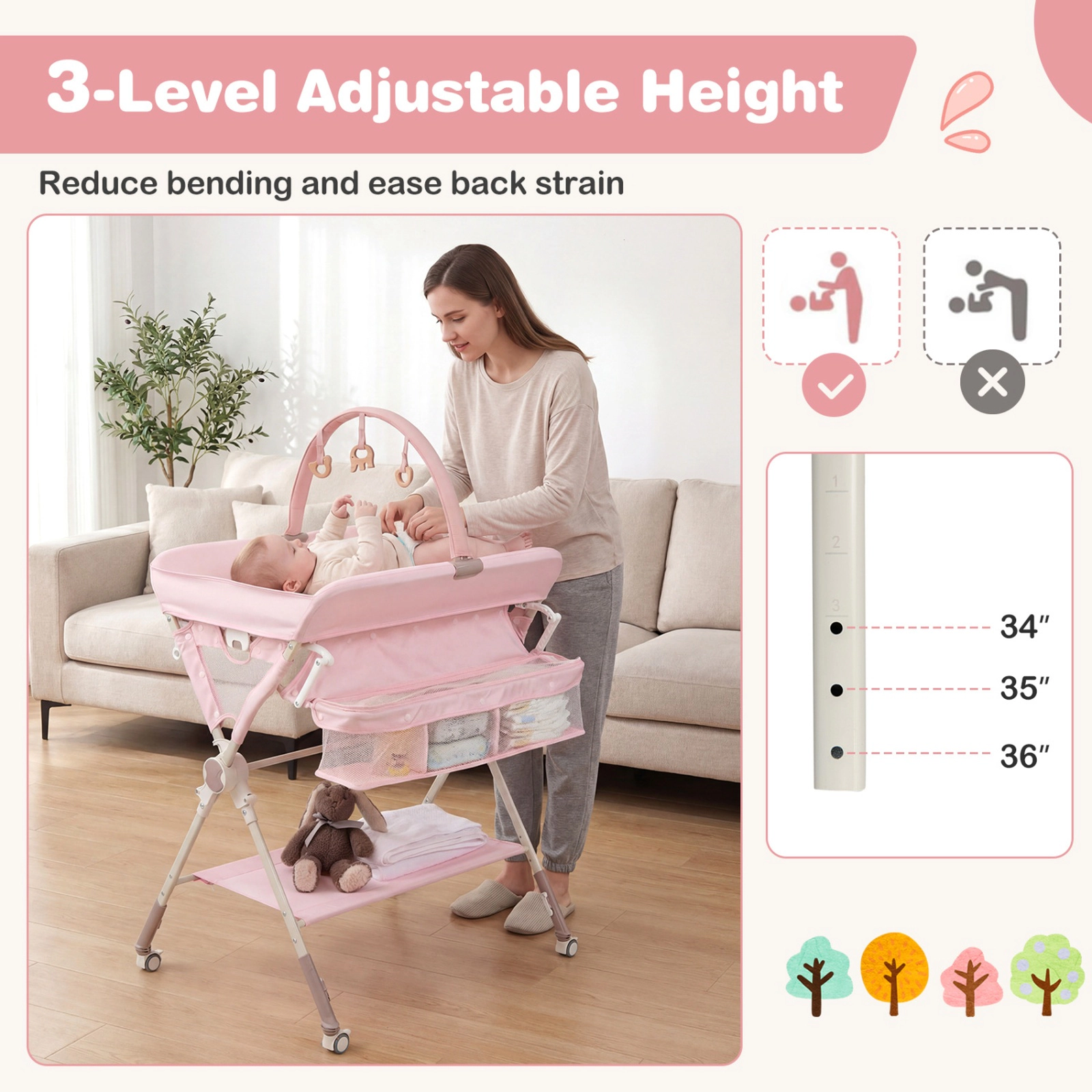 SUGIFT Foldable Portable Baby Changing Table with Storage and Toy Bar