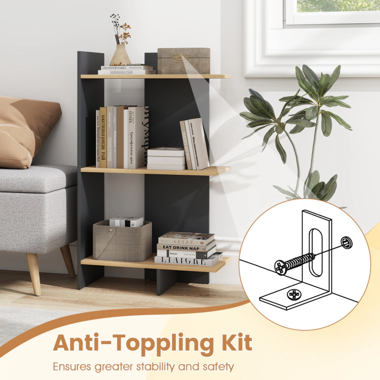 Hivvago 3 Tier Wooden Bookshelf with Anti-Tipping Kit