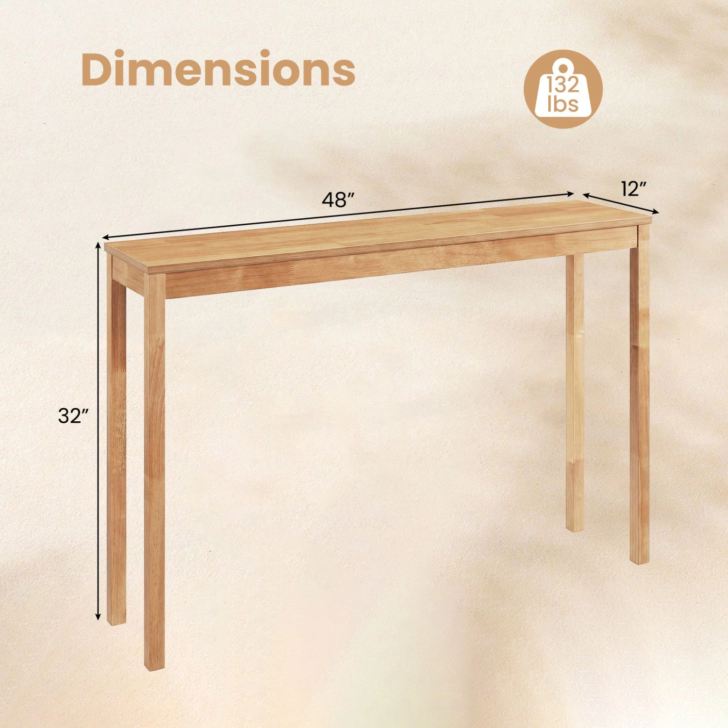 SlickBlue Modern Farmhouse Sofa Table with Solid Wood Legs