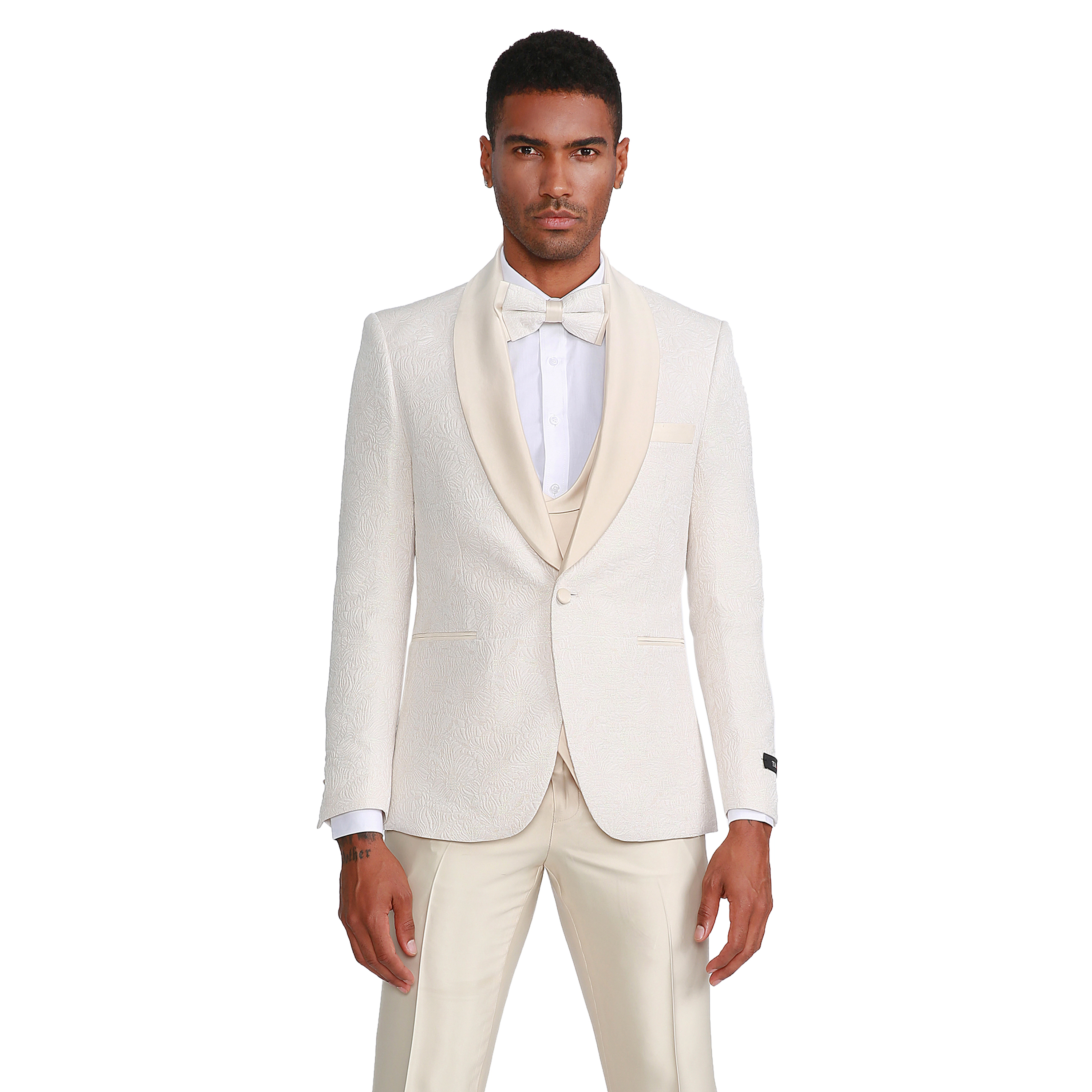 Tazzio Mens Skinny Fit Paisley Jacquard Fashion 3pc Suit Set With Bowtie