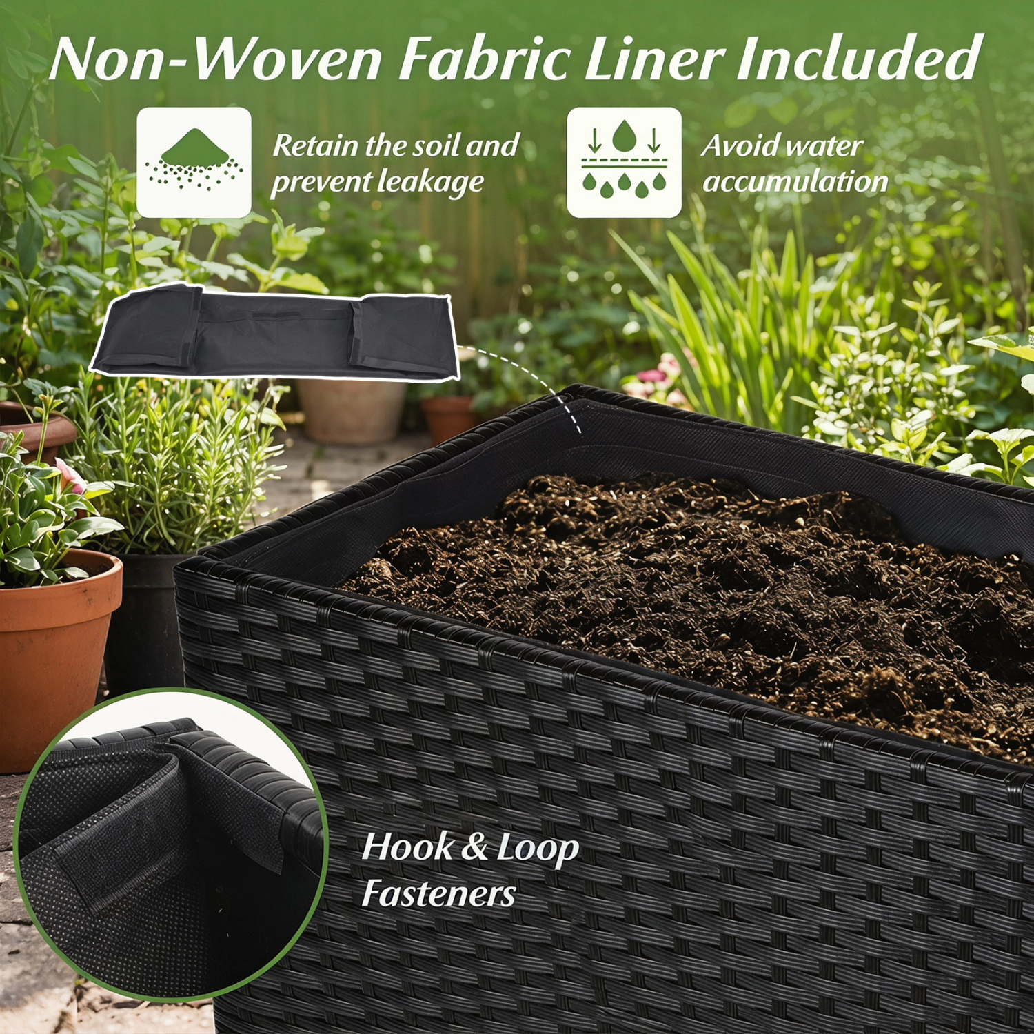 LJG Raised Garden Bed All-Weather PE Rattan Wicker Flowerpot with Liner
