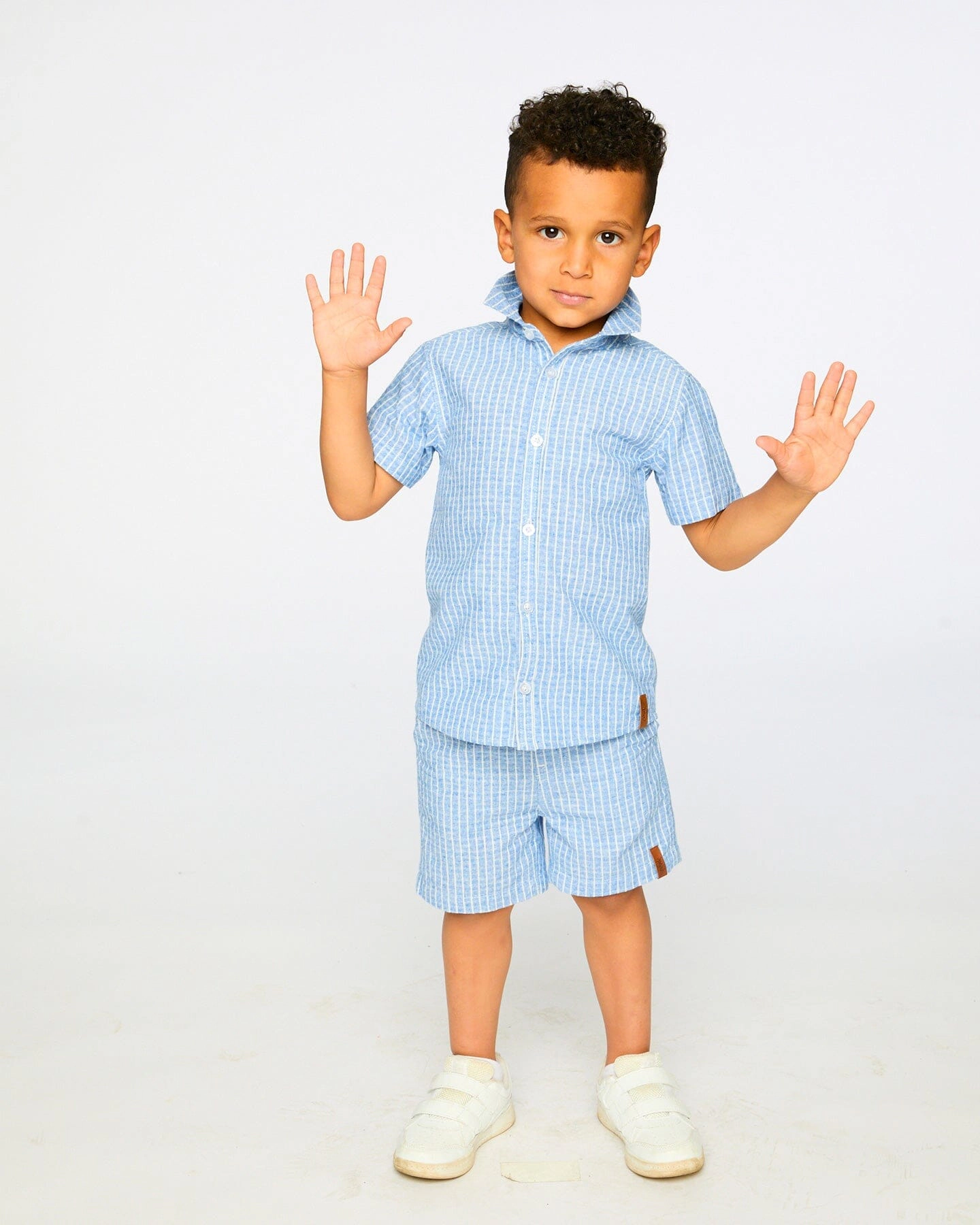 Deux par Boys Printed Chambray Short-Sleeve Shirt Denim Stripes