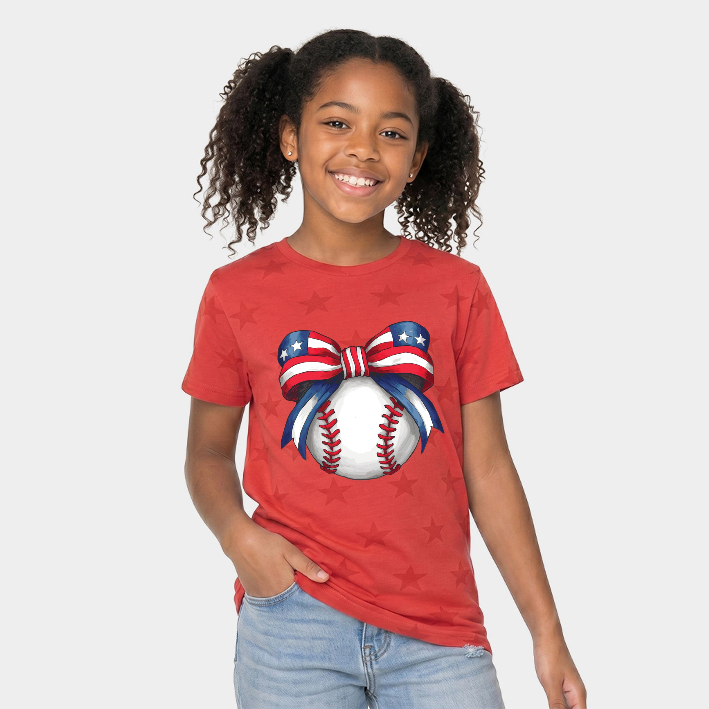 The Juniper Shop - Coquette Patriotic Baseball Youth Short Sleeve Star Tee
