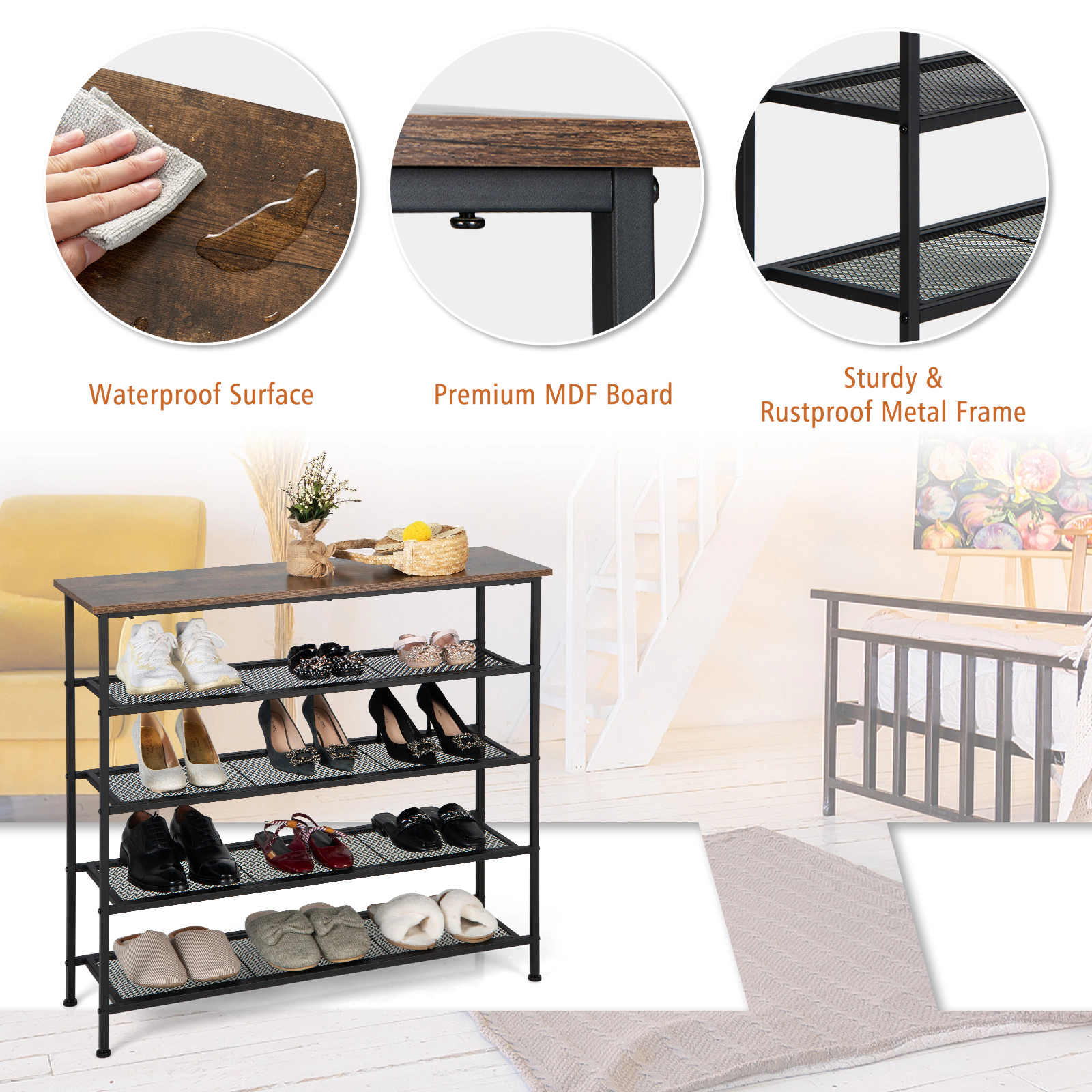 Hivvago Metal Shoe Rack with Adjustable Shelves
