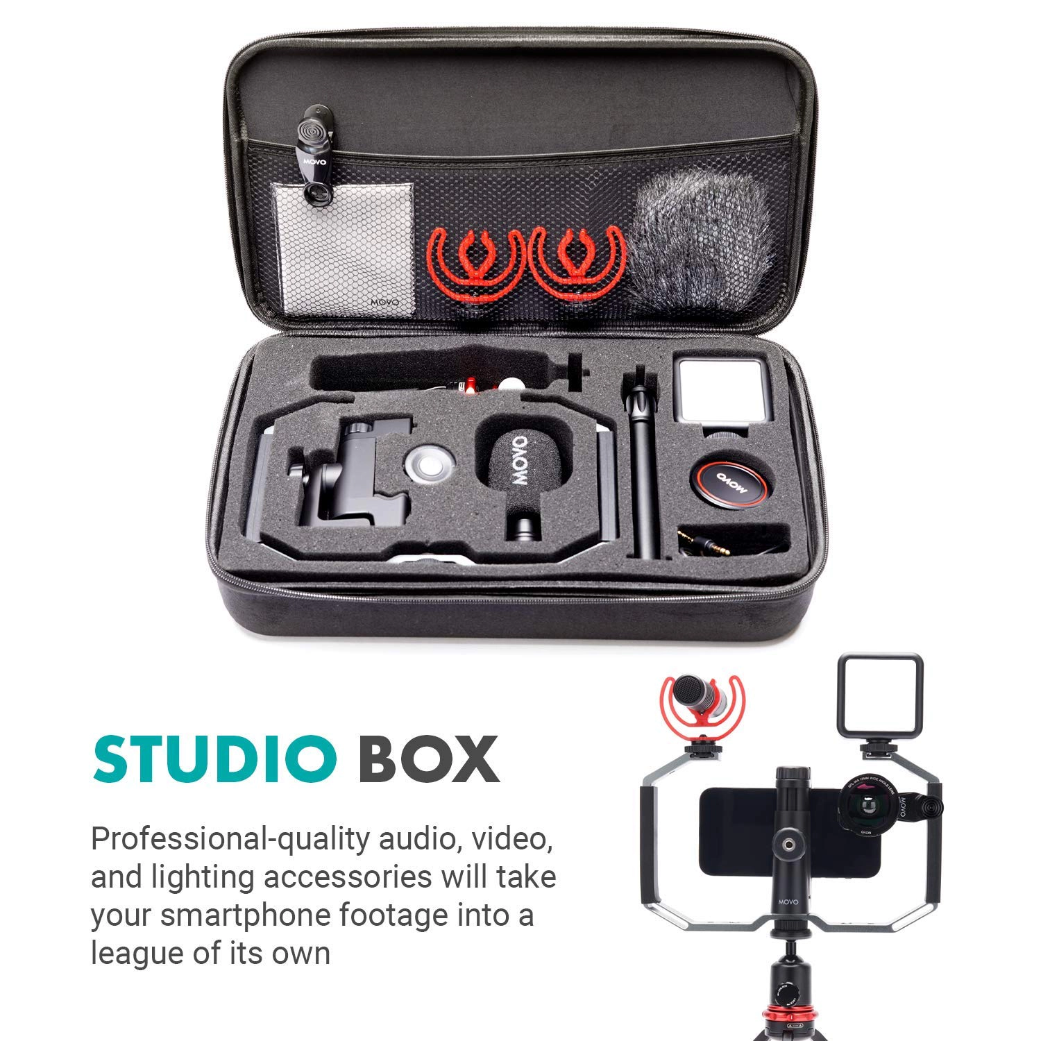 Movo iVlog3 Smartphone Video Bundle VXR10-PRO Directional Microphone, Mini Tripod, LED Camera Light, Wide-Angle Lens