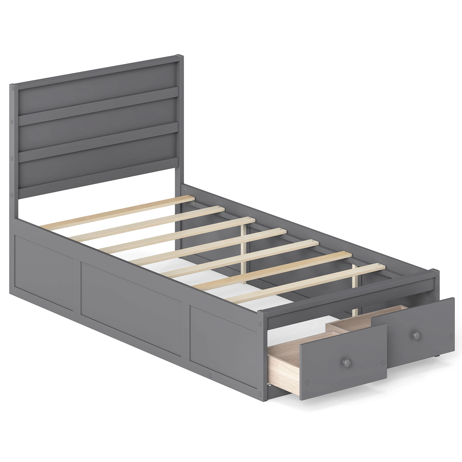 SUGIFT Twin 350-lb Bed Capacity Wood Platform Frame with Headboard and 2 Storage Drawers 40.5-in H Gray