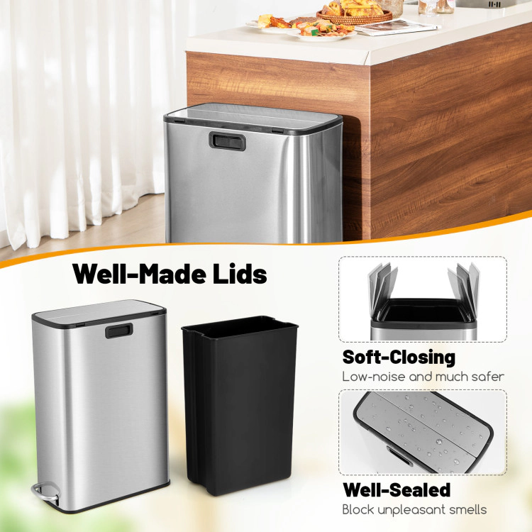 Hivvago 12 Gal Stainless Steel Trash Can with Soft-Closing Wing Lids