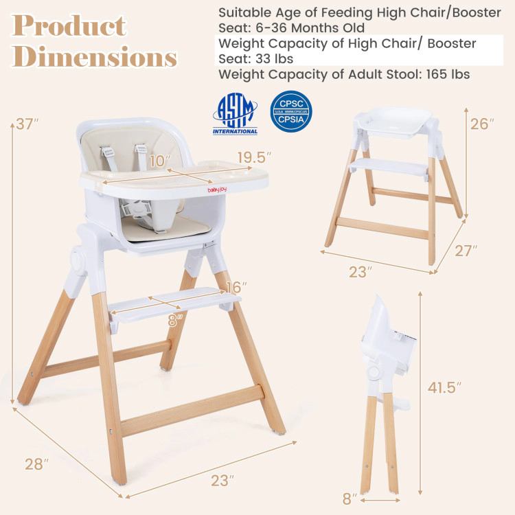 Hivvago 4-in-1 Convertible Baby High Chair with Detachable and Adjustable Tray