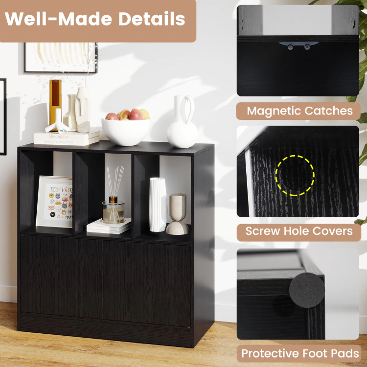 Hivvago 3-Cube Bookcase with Doors 3-Tier Cubic Bookshelf Open Compartments and Cabinet