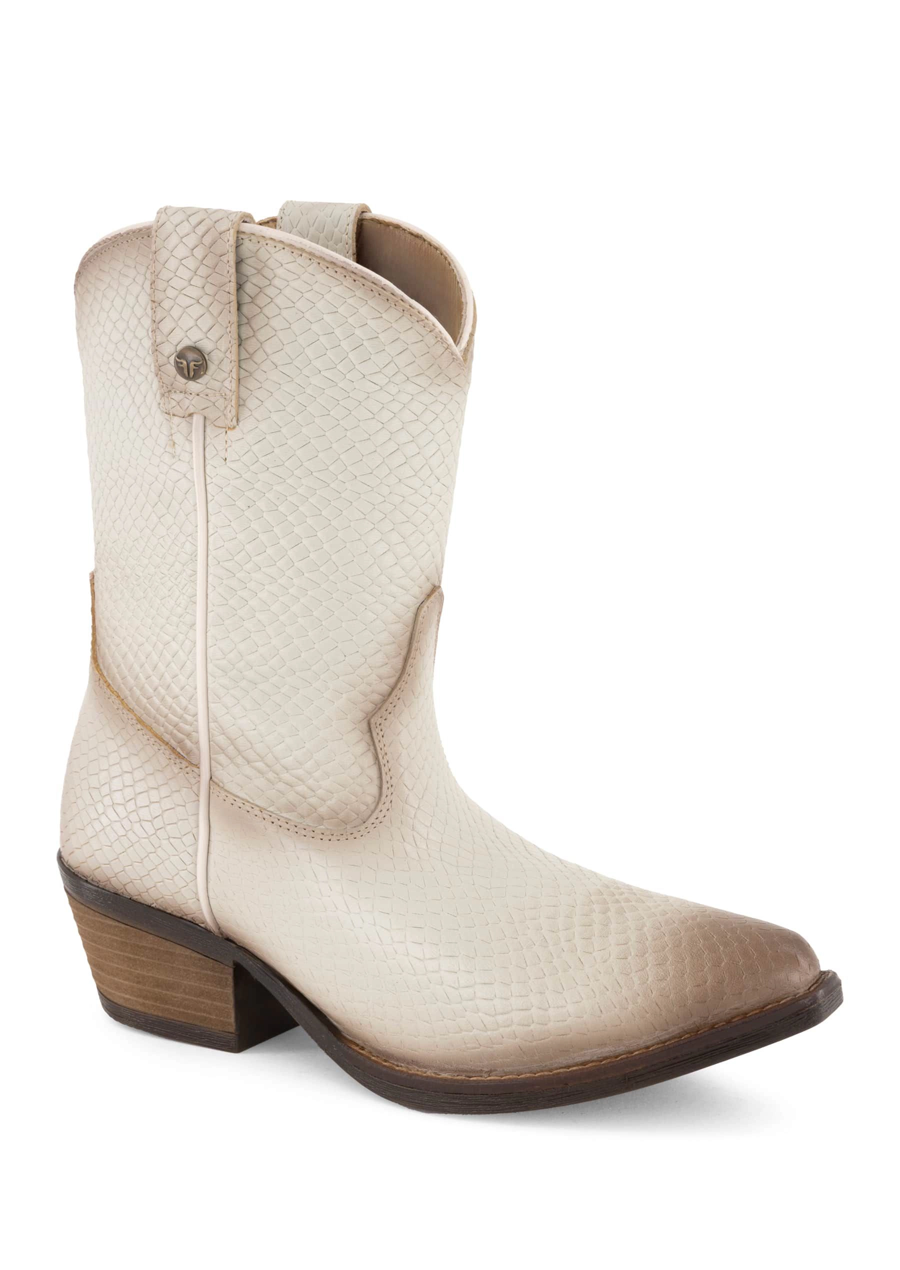 Forastero Womens Leather Boots - Bone, Pointed Toe, Block Heel