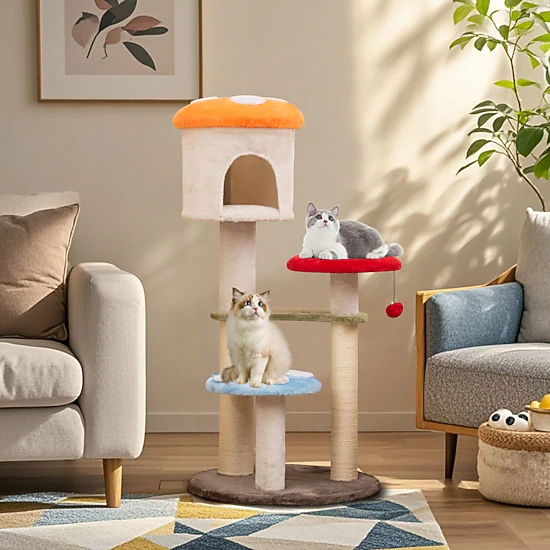 SlickBlue 48" Cat Tower with Plush Platforms Condo and Hanging Ball