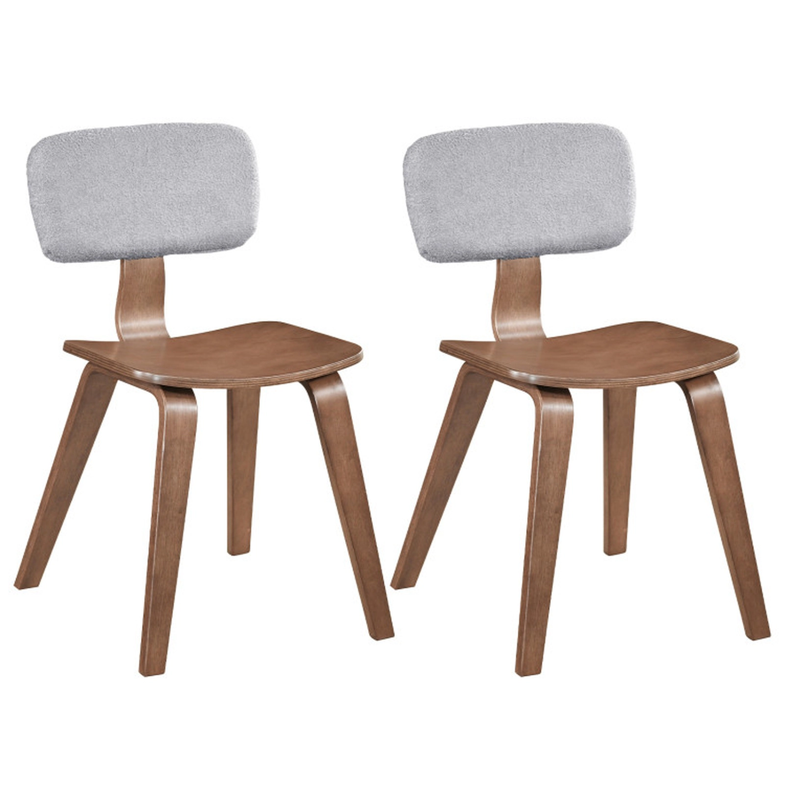 SUGIFT Walnut Rubber Wood Teddy Velvet Padded Backrest Set of 2 Dining Chairs