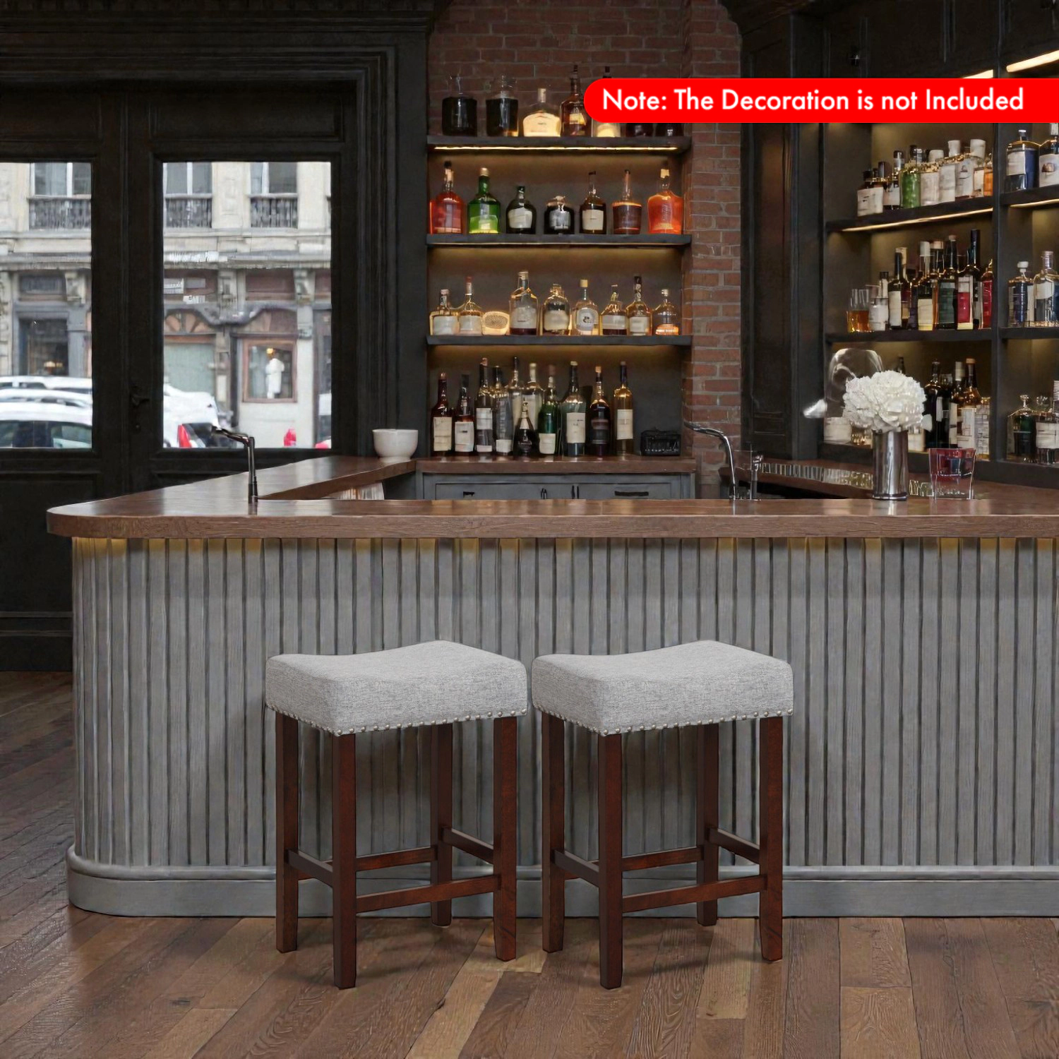 Hivvago 24-Inch Upholstered Bar Stools with Comfortably Curved Seats - Set of 2