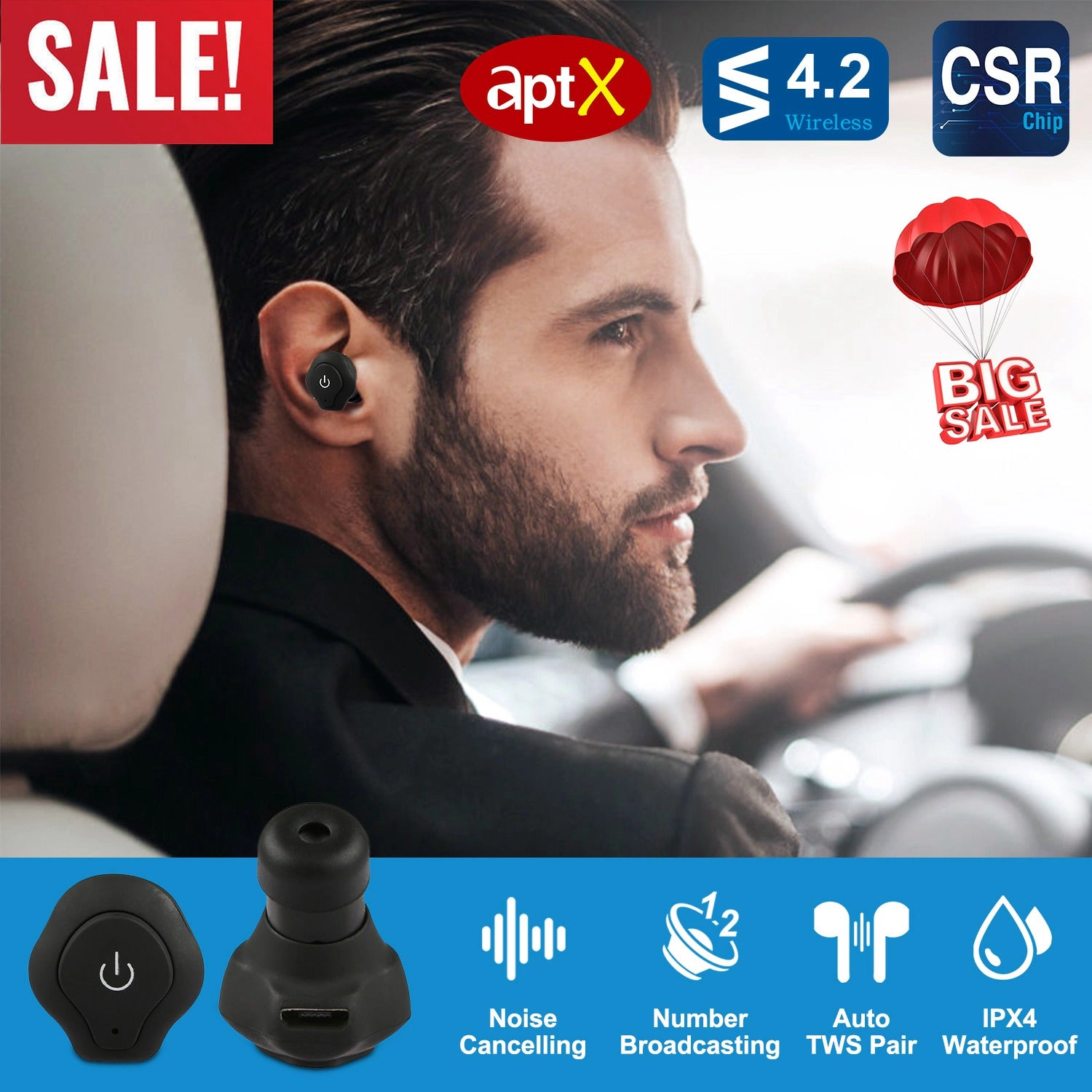GBruno Wireless Stereo Earbuds With Microphone