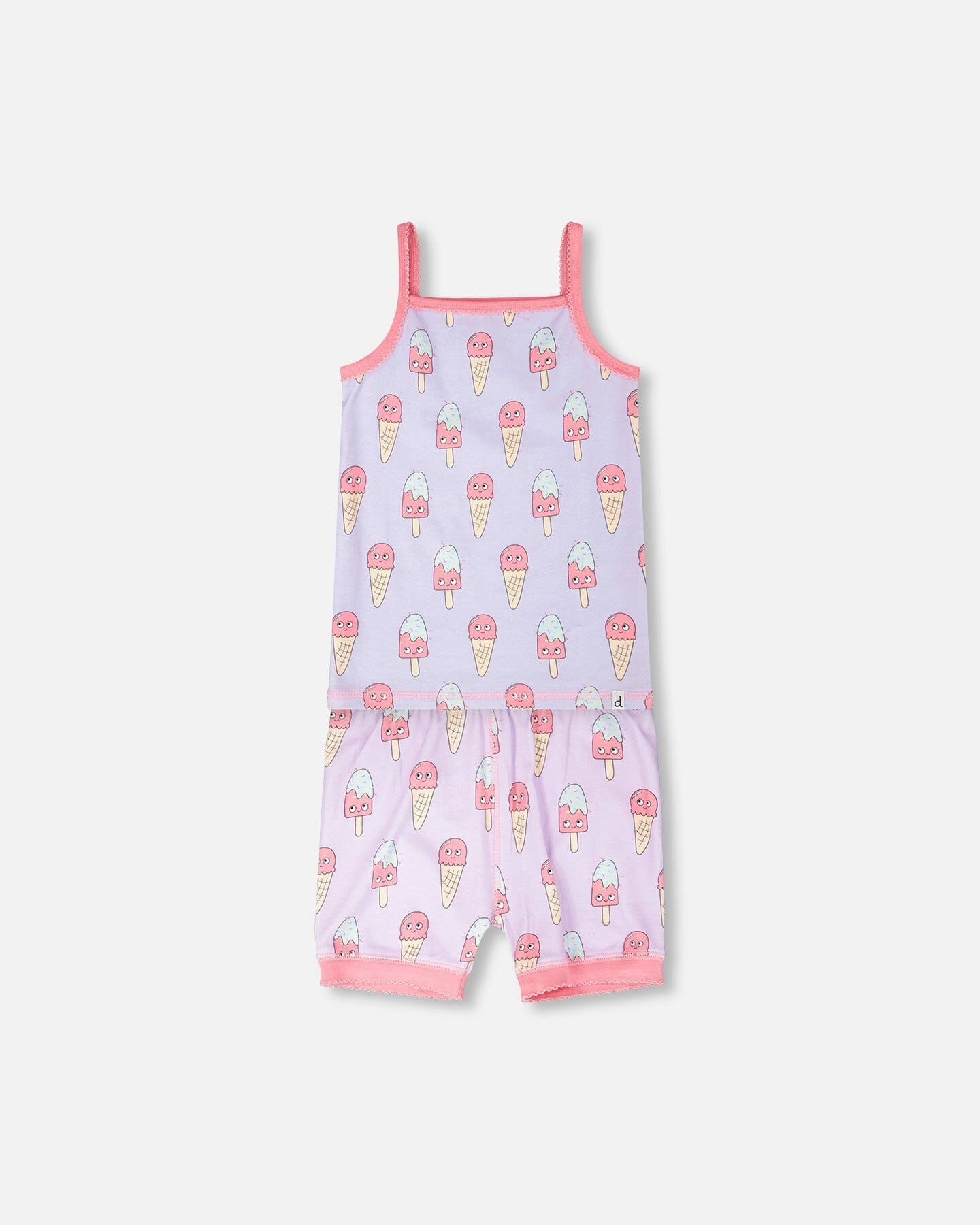 Deux par Girls Organic Cotton Smiling Ice Cream Print Camisole and Shorts Two-Piece Pyjama Set