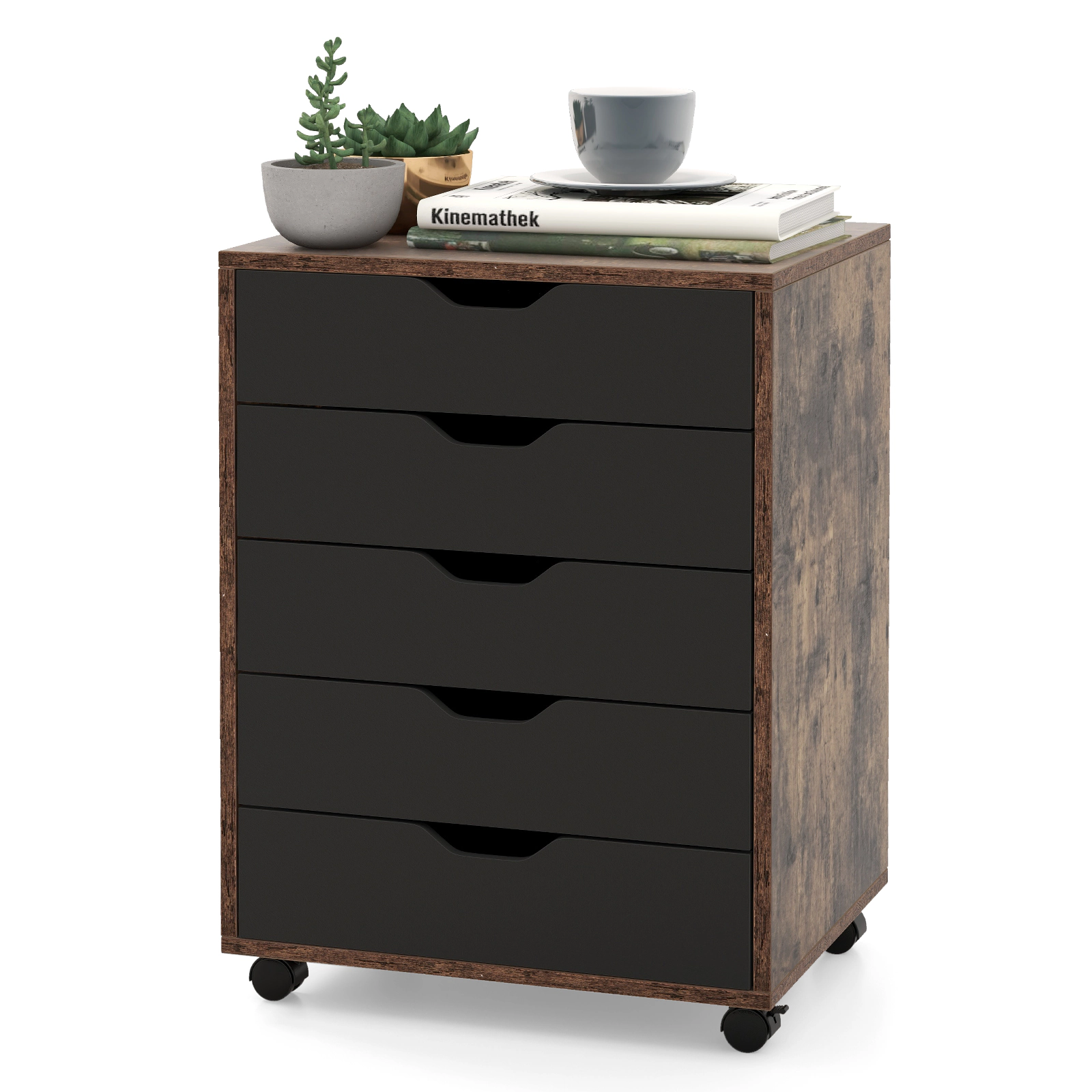 SUGIFT 25-in 5-Drawer Mobile Rolling File Cabinet Storage Cabinet with Lockable Casters for Home Office
