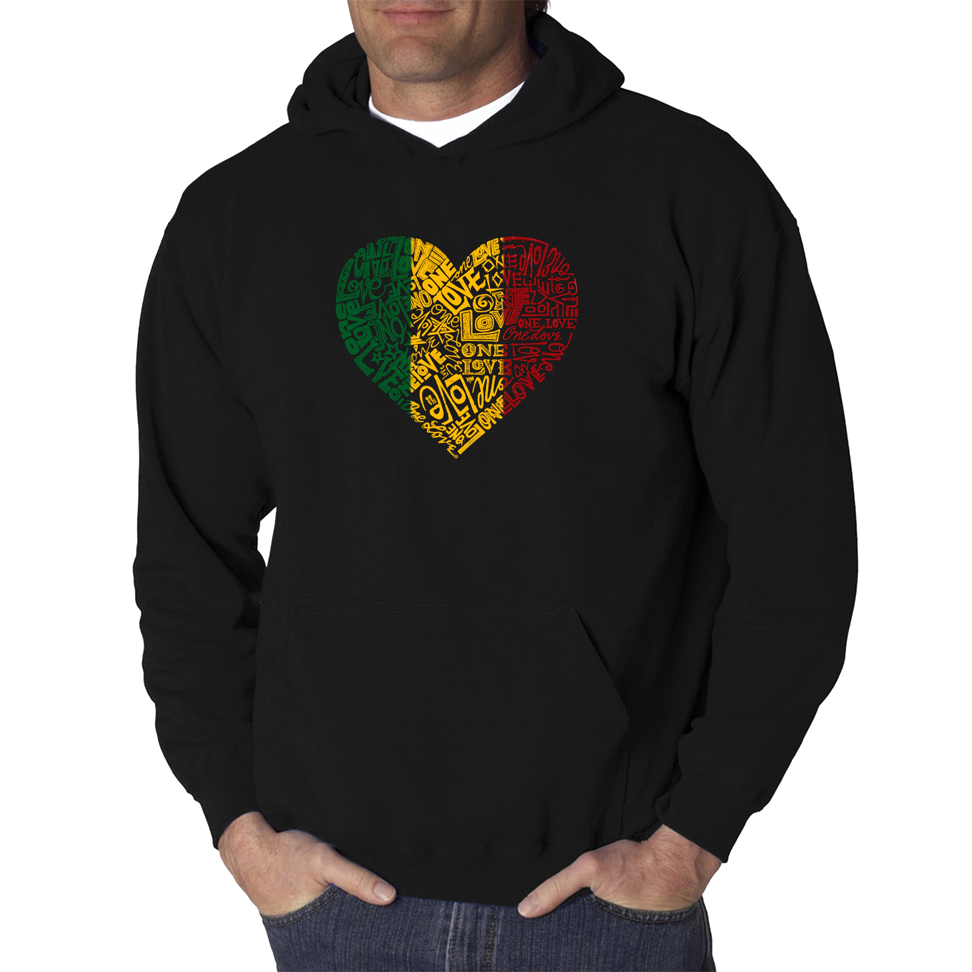 LA Pop Art One Love Heart - Men's Word Hooded Sweatshirt