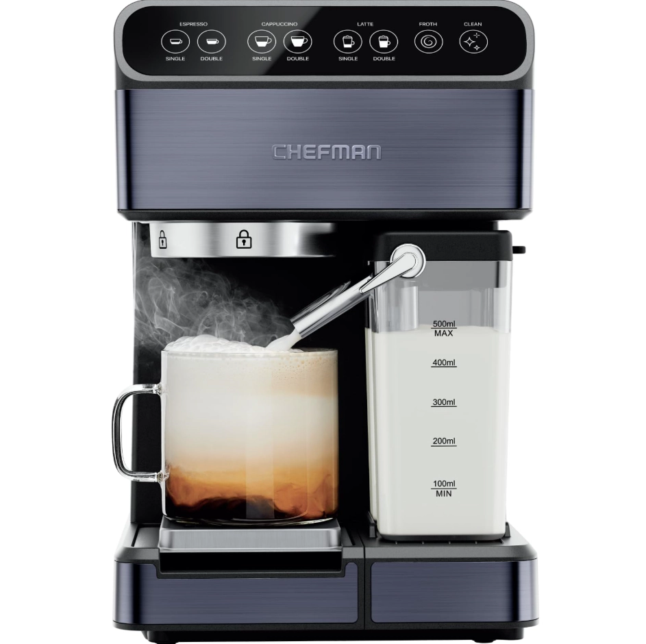 Chefman 20-Bar, 2-Cup Black Stainless Espresso Machine